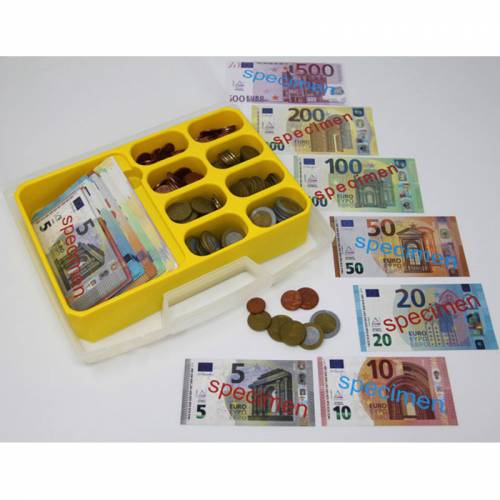 Cassa con monete e banconote