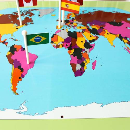 Mapa del mundo con banderas Montessori para todos Continentes y países