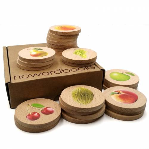 Memory de frutas en madera Nowordbooks Juegos de mesa