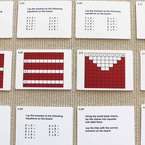 Tarjetas de actividades - Tablero de Pitágoras (EN) Nienhuis Tarjetas Montessori