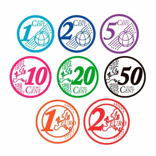 Confezione - 8 timbri di moneta in colore