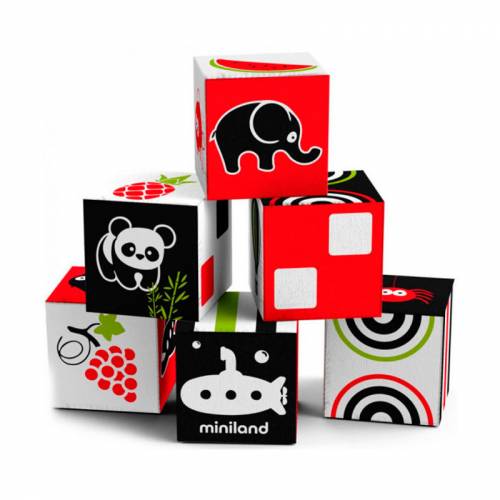 Cubos de tela para bebés rojo, negro y blanco Miniland Bebés