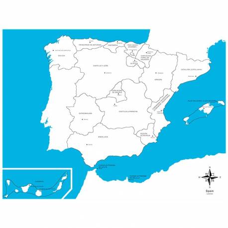 Lámina Mapa de España - con nombres  Continentes y países