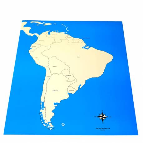 Lámina de América del Sur con nombres (EN) Montessori para todos Continentes y países