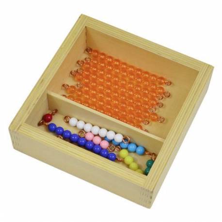 Caja perlas del 1 al 9 + 9 barras doradas Montessori para todos Contar del 0 al 100