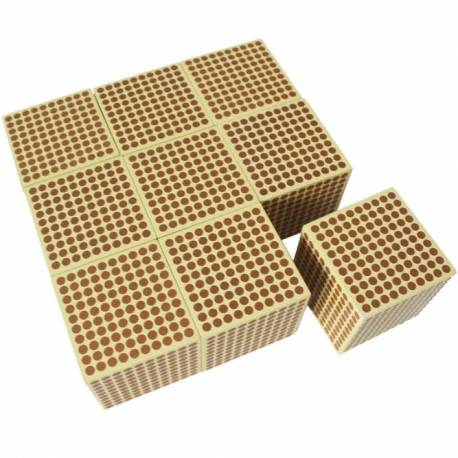 Cubos de 1000 (9 unidades) en madera Montessori para todos Sistema Decimal