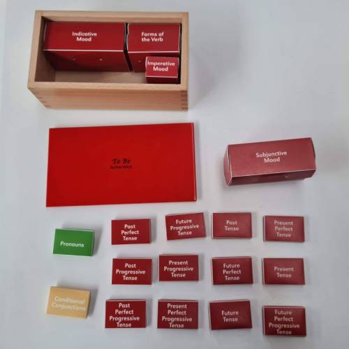 Grande petto rosso Montessori dei verbi (EN)