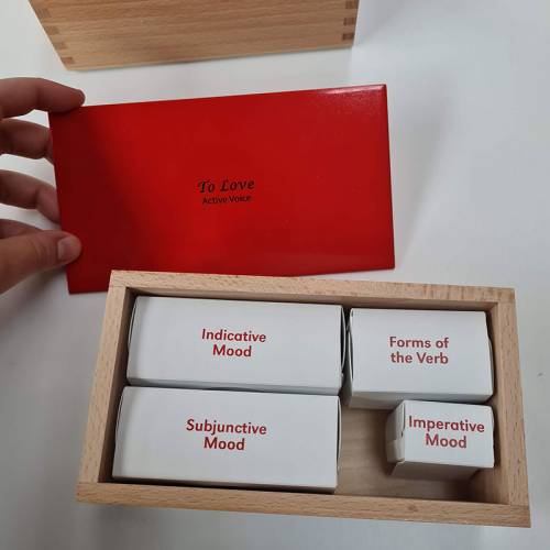 Gran cofre rojo Montessori de los verbos (EN) Nienhuis Gramática y Sintaxis