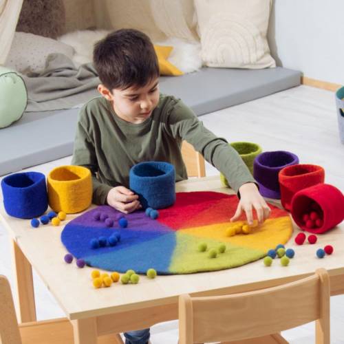 Colore ruota in feltro e ciotole