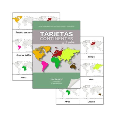 Imprimible - Continentes en 3 partes  Tarjetas Montessori