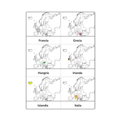 Imprimible - Países de Europa en 3 partes  Tarjetas Montessori