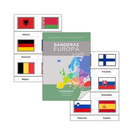 Imprimible - Banderas de Europa en 3 partes  Tarjetas Montessori