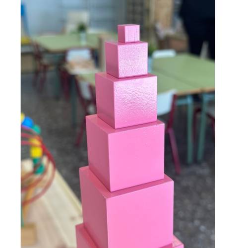 Torre rosa madera maciza Montessori para todos Sensorial