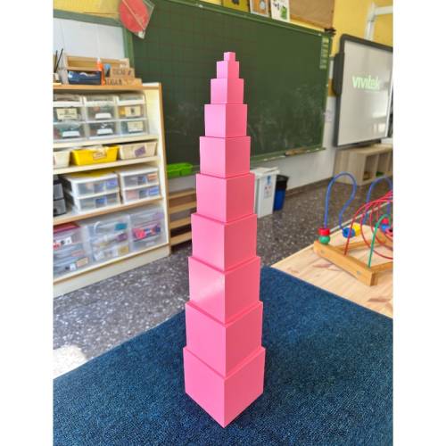 Torre rosa madera maciza Montessori para todos Sensorial