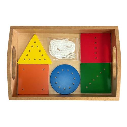 Coser con cordones, formas geométricas Montessori para todos De 1 a 3 años