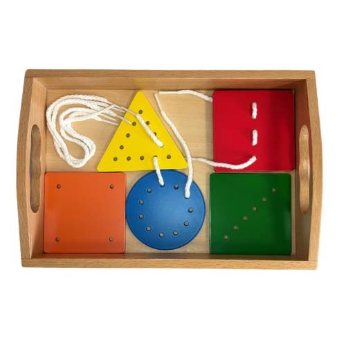 Coser con cordones, formas geométricas Montessori para todos De 1 a 3 años