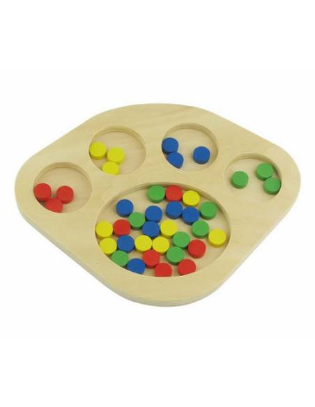 Bandeja de clasificacion en madera - fichas de colores